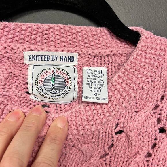 Vintage XL women's cropped hand knit cardigan Cape Isle Knitters pink mauve READ - Picture 5 of 6